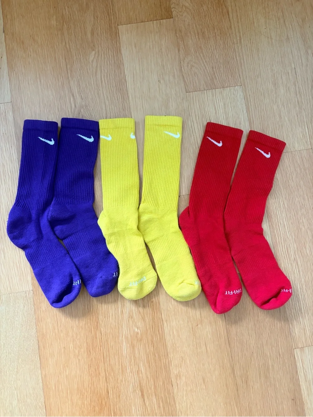 Nike Everyday Dri-FIT Everyday Crew Socks - 3 Pair Bundle – Purple, Yellow, Red